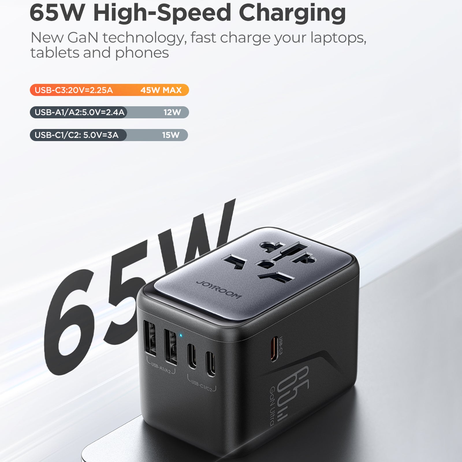 JOYROOM JR-TCW02 65W Fast Charging 2 USB+3 Type-C Built-in Fuse Travel Charger Converter JOYROOM JR-TCW02 65W Fast Charging 2 USB+3 Type-C Built-in Fuse Travel Charger Converter